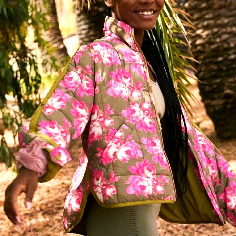 Free People Movement Printed Pippa Packable Puffer Jacket Rose Blossom